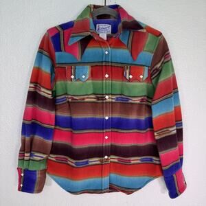 Rockmount Ranch Wear Shirt Womens Small Serape Stripe Fleece Western Snap USA